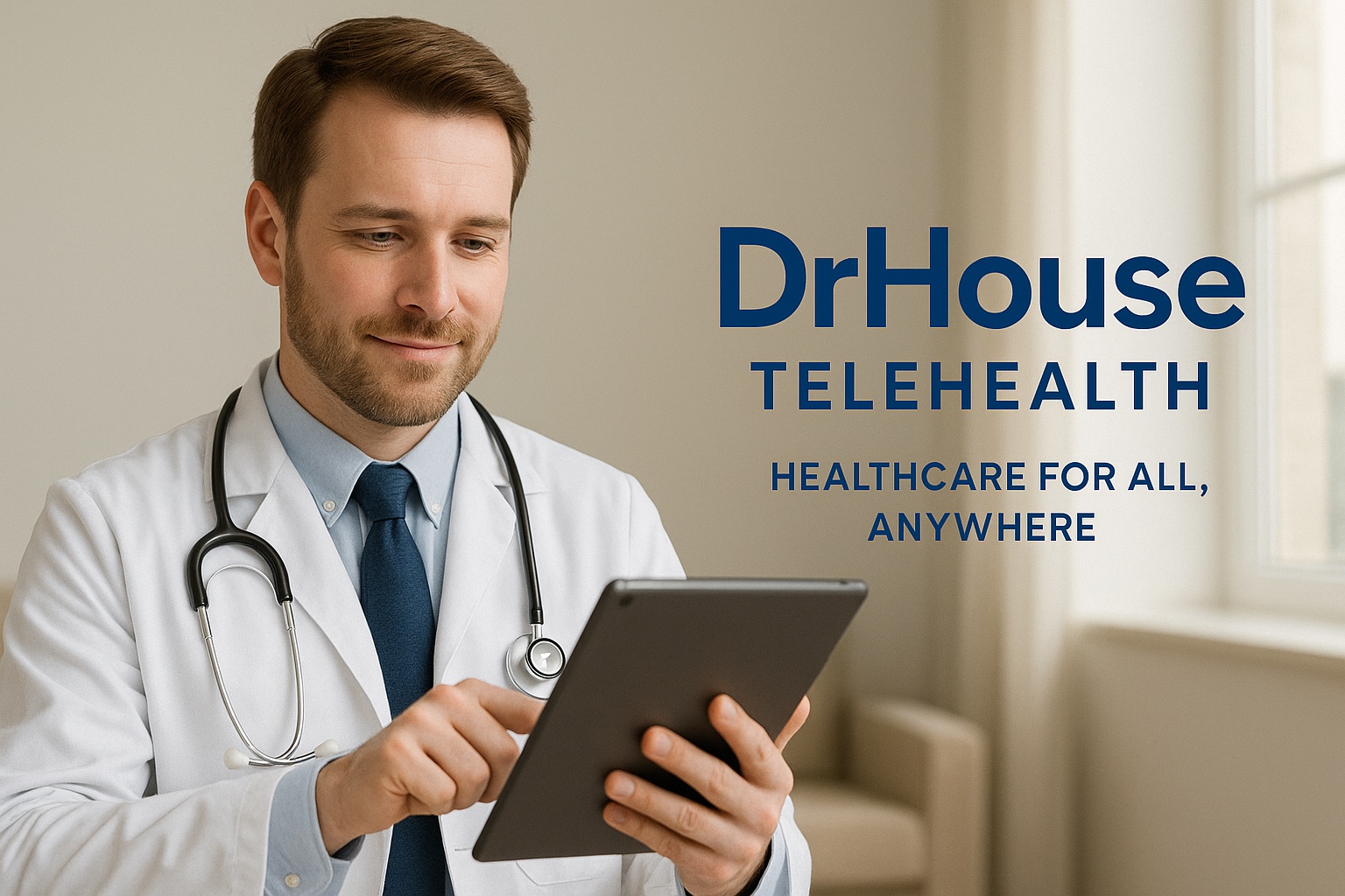 American doctor using tablet; DrHouse Telehealth ? affordable 24/7 online healthcare across all 50 states. Keywords: DrHouse telehealth, online doctor, virtual urgent care, affordable healthcare, no insurance needed, 24/7 healthcare app, Las Vegas news American doctor using tablet; DrHouse Telehealth ? affordable 24/7 online healthcare across all 50 states. Keywords: DrHouse telehealth, online doctor, virtual urgent care, affordable healthcare, no insurance needed, 24/7 healthcare app, Las Vegas news